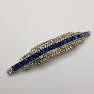 Art Deco clear blue rhinestones bar pin brooch